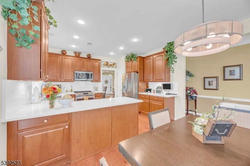 Dining room, Interior, Kitchen, Pendant Lights, Recessed Lighting, Stainless Steel Appliances
