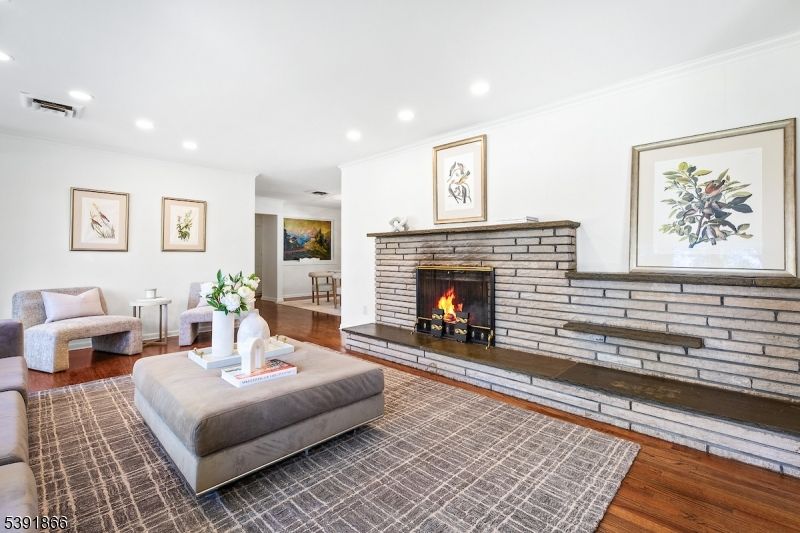 Fireplace, Interior, Recessed Lighting, Wood Texture Flooring