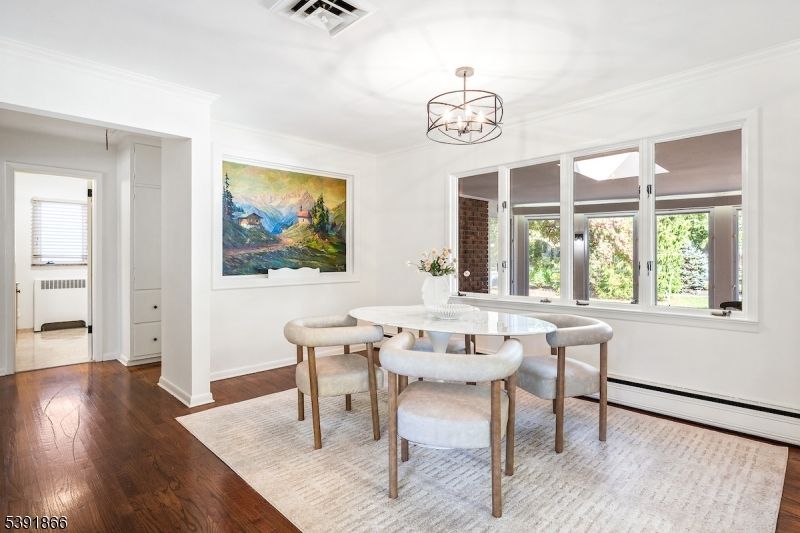 Chandelier, Dining room, Interior, Wood Texture Flooring