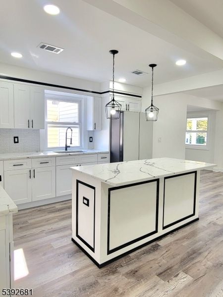 Interior, Kitchen, Pendant Lights, Recessed Lighting, Wood Texture Flooring