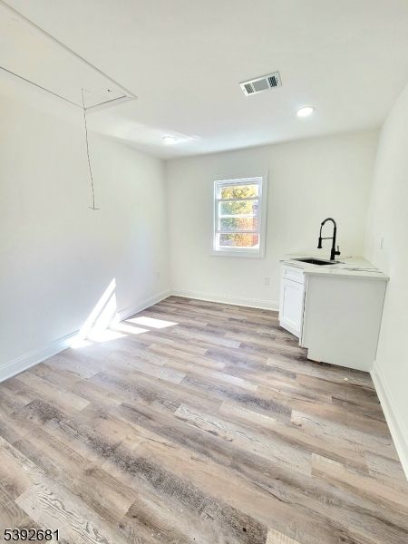 Empty room, Interior, Kitchen, Recessed Lighting, Wood Texture Flooring