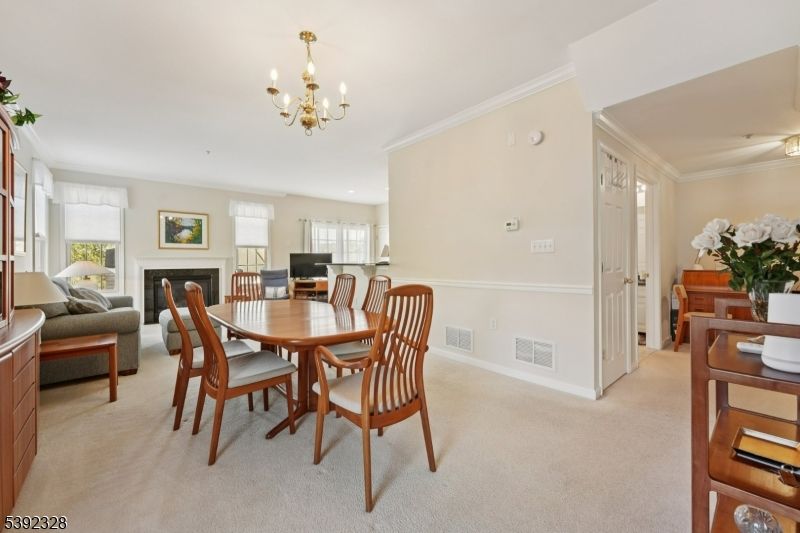 Chandelier, Dining room, Fireplace, Interior, Living room, Recessed Lighting