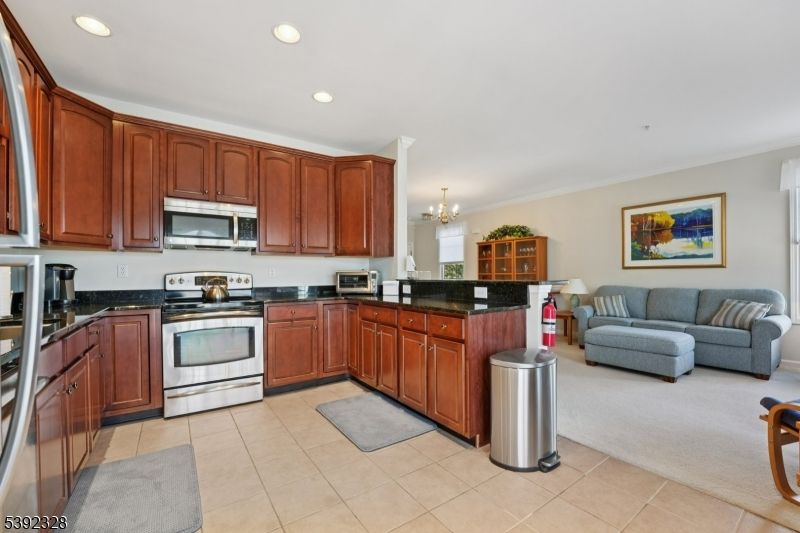 Chandelier, Interior, Kitchen, Living room, Recessed Lighting, Stainless Steel Appliances