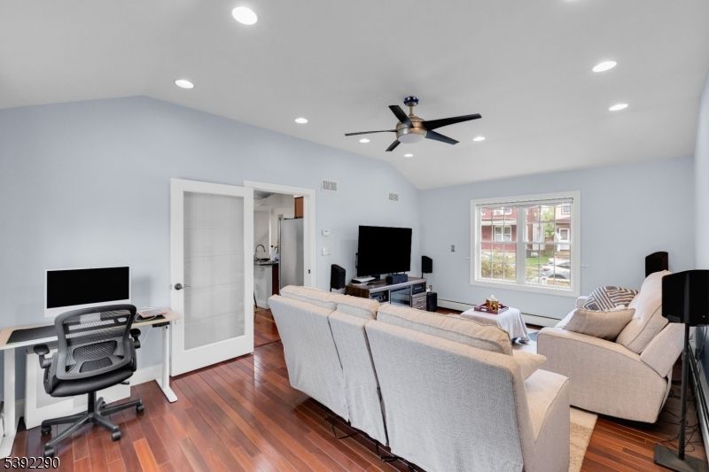 Home Office, Interior, Living room, Recessed Lighting, Wood Texture Flooring