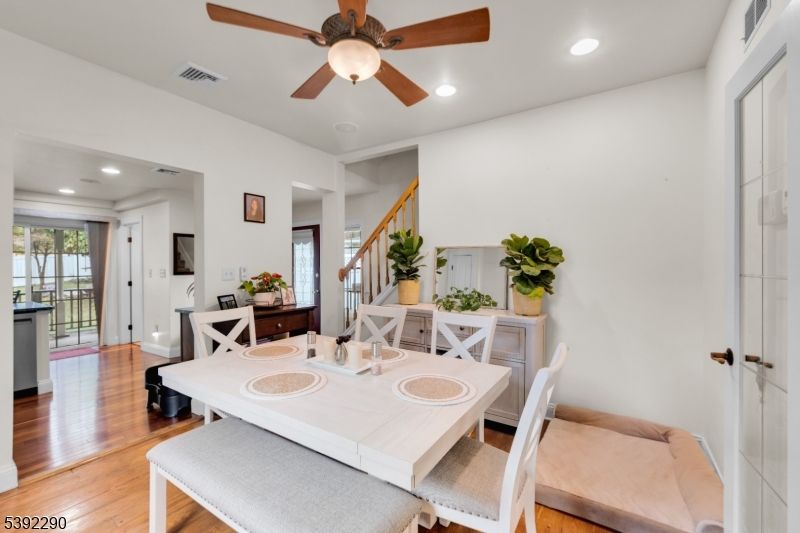 Dining room, Interior, Recessed Lighting, Wood Texture Flooring