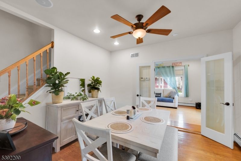 Dining room, Interior, Recessed Lighting, Wood Texture Flooring