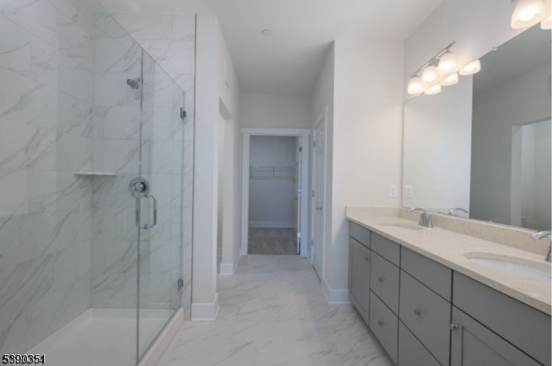 Bathroom, Dual Sink Vanities, Glass Shower, Interior, Marble, Marble Walls