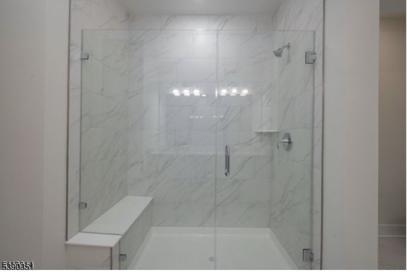 Bathroom, Glass Shower, Interior, Marble Walls, Recessed Lighting