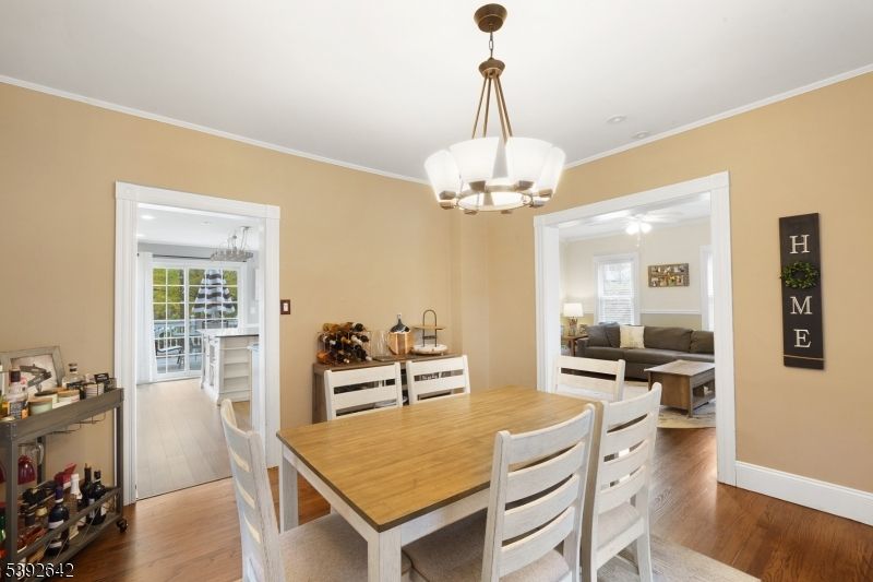 Dining room, Interior, Living room, Pendant Lights, Wood Texture Flooring