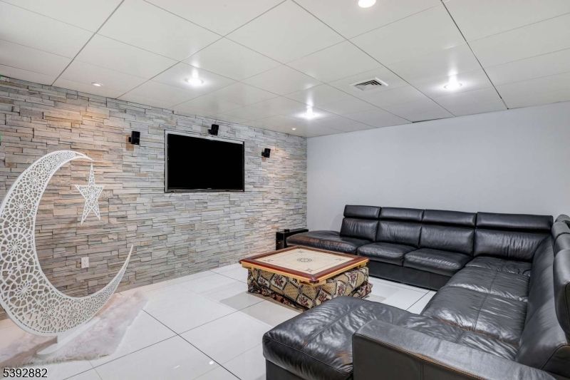 Interior, Living room, Recessed Lighting, Stone Walls