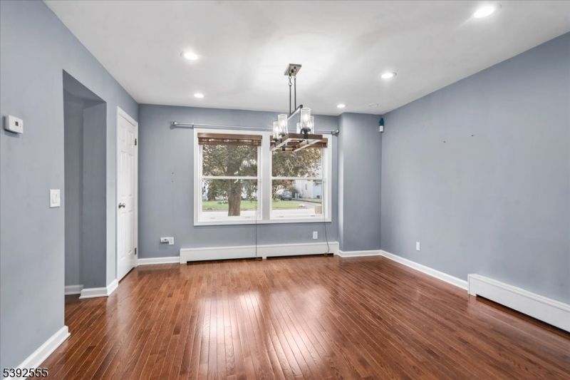 Chandelier, Empty room, Interior, Pendant Lights, Recessed Lighting, Wood Texture Flooring