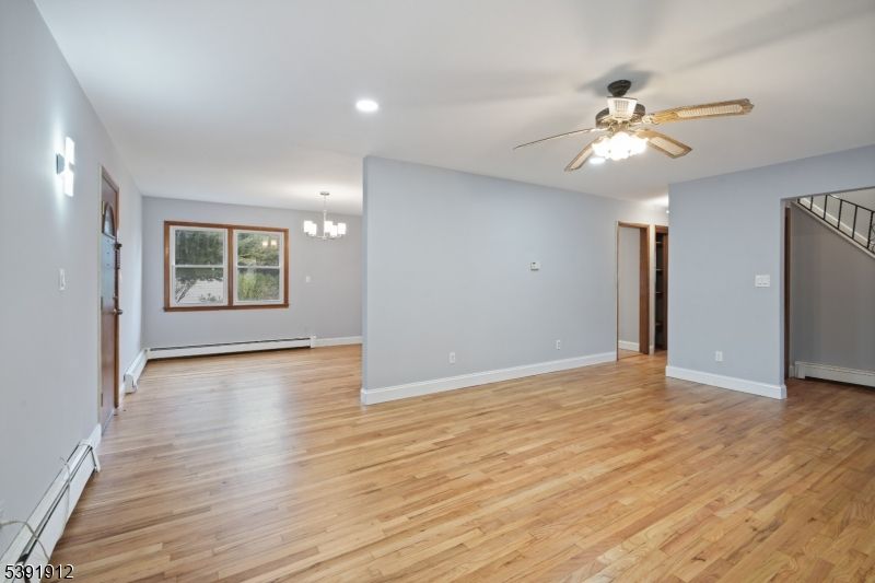 Chandelier, Empty room, Interior, Recessed Lighting, Wood Texture Flooring
