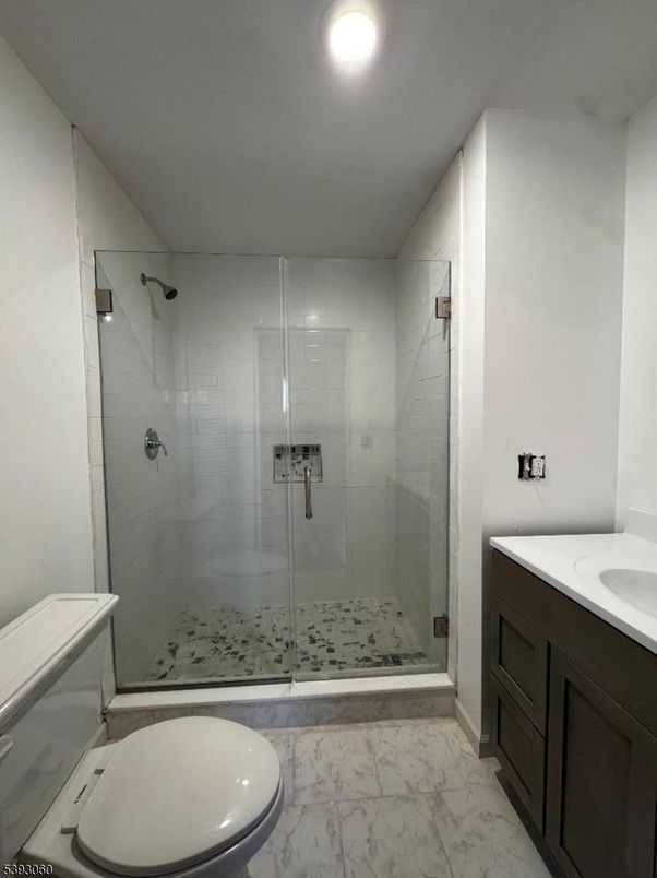 Bathroom, Glass Shower, Interior, Marble, Recessed Lighting