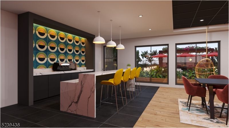 Dining room, Interior, Pendant Lights, Recessed Lighting, Wood Texture Flooring