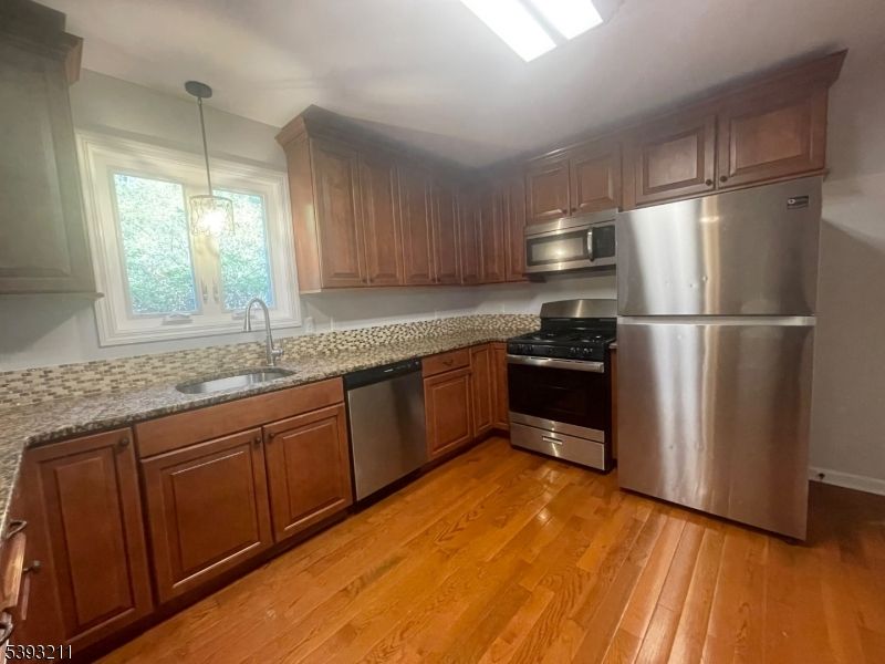 Interior, Kitchen, Pendant Lights, Stainless Steel Appliances, Wood Texture Flooring