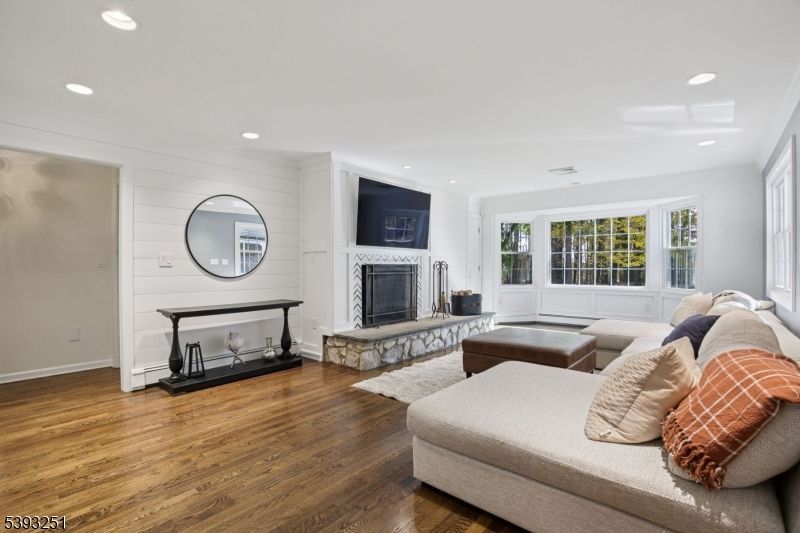 Bedroom, Fireplace, Interior, Recessed Lighting, Wood Texture Flooring