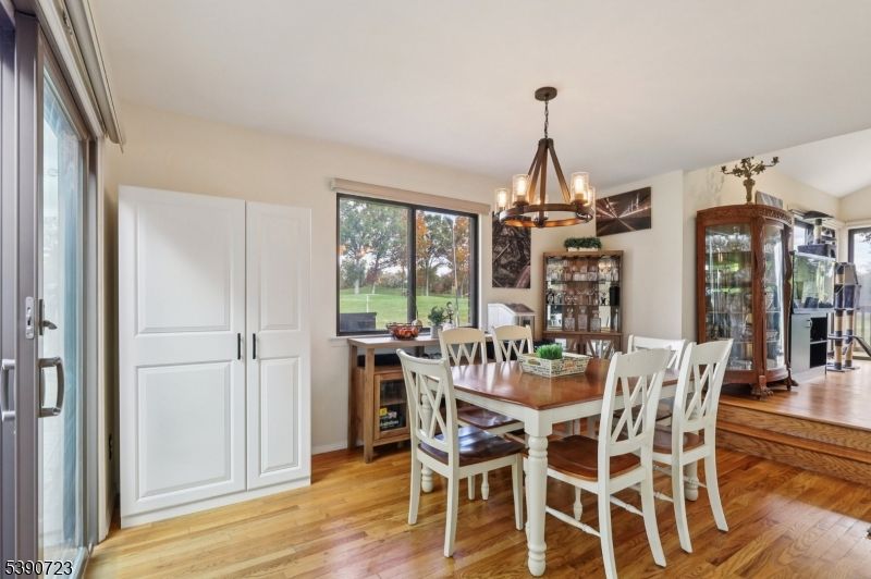 Chandelier, Dining room, Interior, Wood Texture Flooring