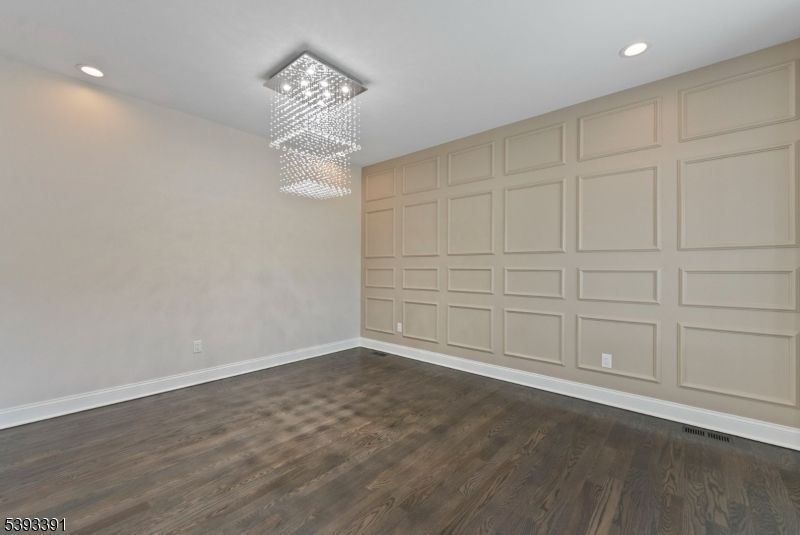 Chandelier, Empty room, Interior, Recessed Lighting, Wood Texture Flooring
