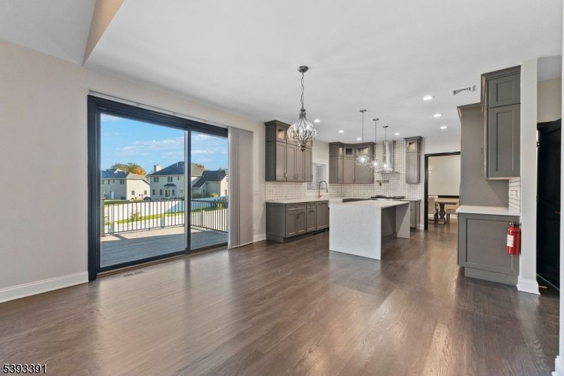 Chandelier, Interior, Kitchen, Pendant Lights, Recessed Lighting, Wood Texture Flooring