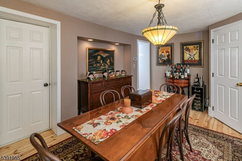 Dining room, Interior, Pendant Lights, Recessed Lighting, Wood Texture Flooring