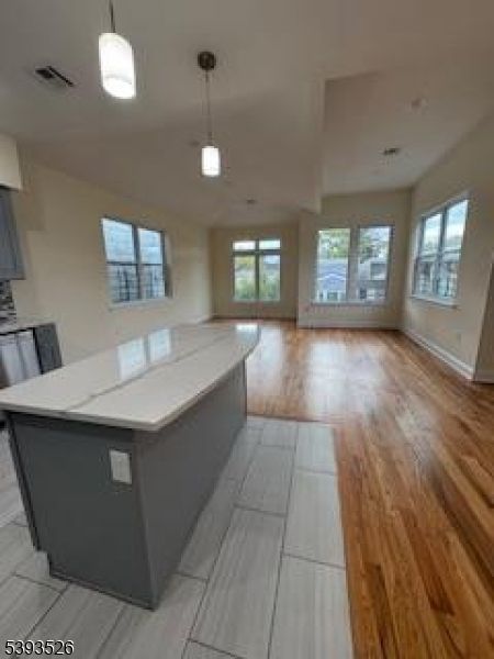 Interior, Kitchen, Pendant Lights, Wood Texture Flooring