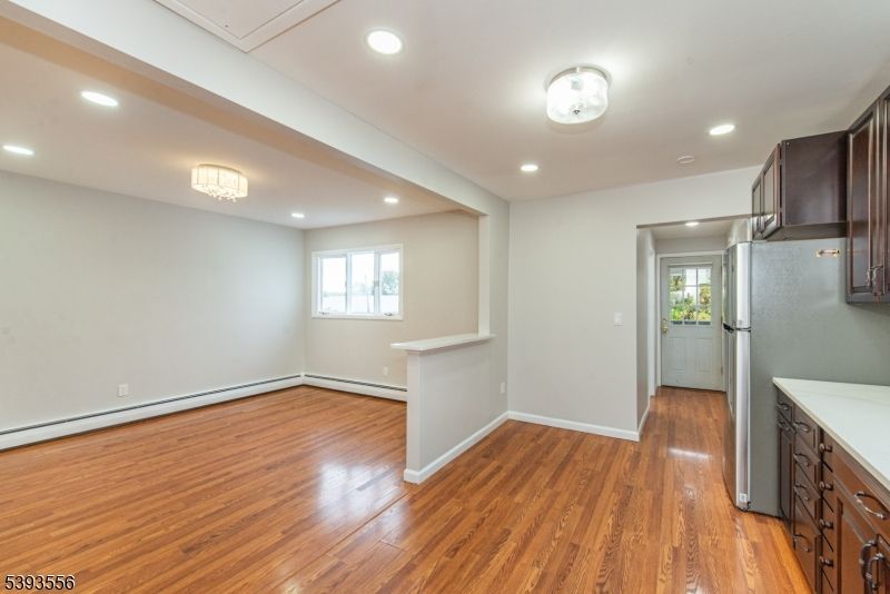 Chandelier, Empty room, Interior, Recessed Lighting, Wood Texture Flooring