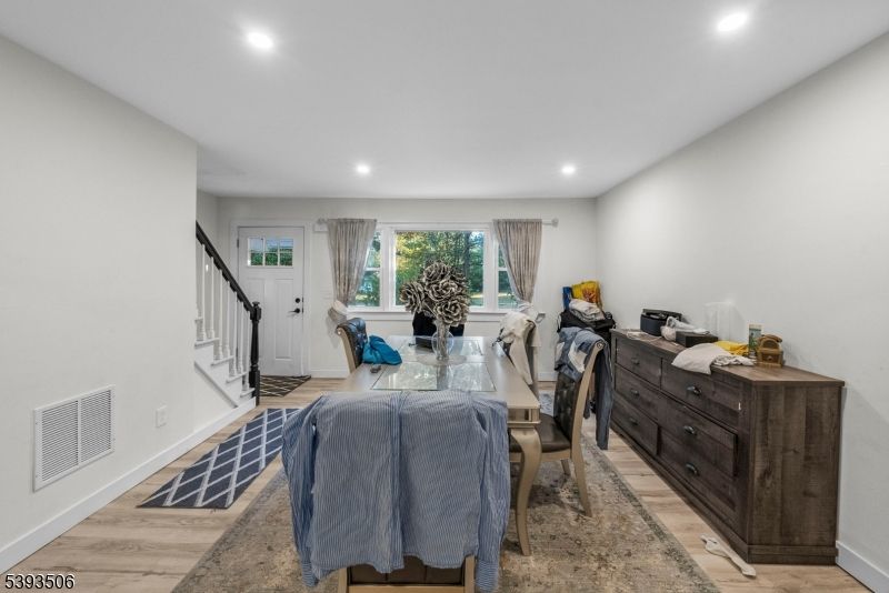 Dining room, Interior, Recessed Lighting, Wood Texture Flooring