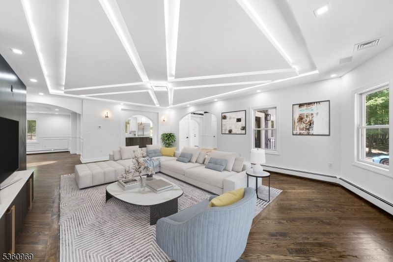 Interior, Living room, Recessed Lighting, Wood Texture Flooring