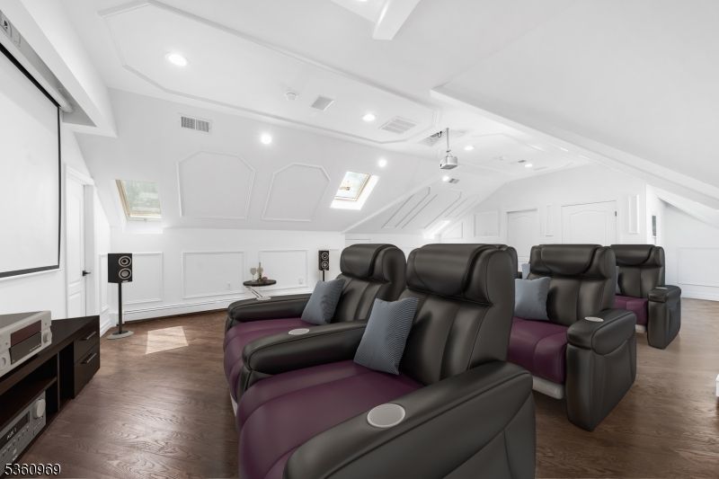 Home Theatre Room, Interior, Projection Screen, Recessed Lighting, Theatre Room, Wood Texture Flooring