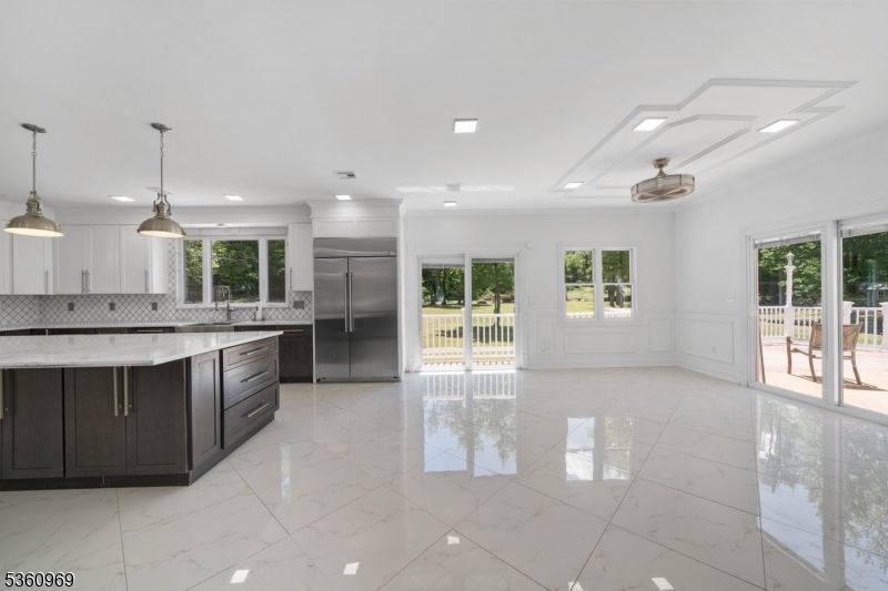 Interior, Kitchen, Marble, Pendant Lights, Recessed Lighting, Stainless Steel Appliances