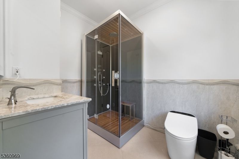 Bathroom, Glass Shower, Interior, Wood Texture Flooring