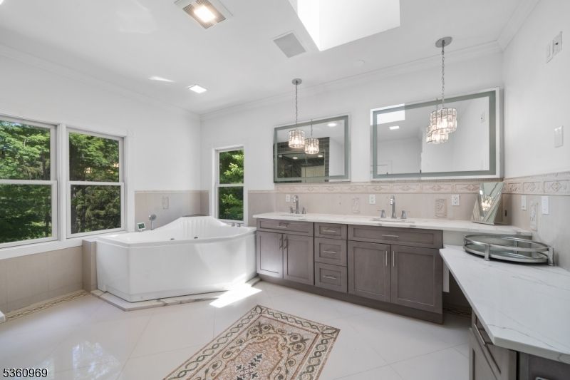 Bathroom, Dual Sink Vanities, Free Standing Baths, Interior, Pendant Lights, Recessed Lighting