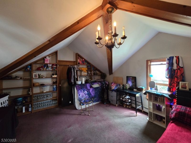 Chandelier, Home Office, Interior, Wooden Beams