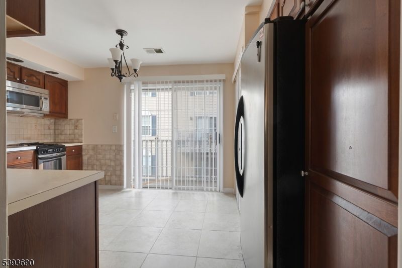 Chandelier, Interior, Kitchen, Stainless Steel Appliances