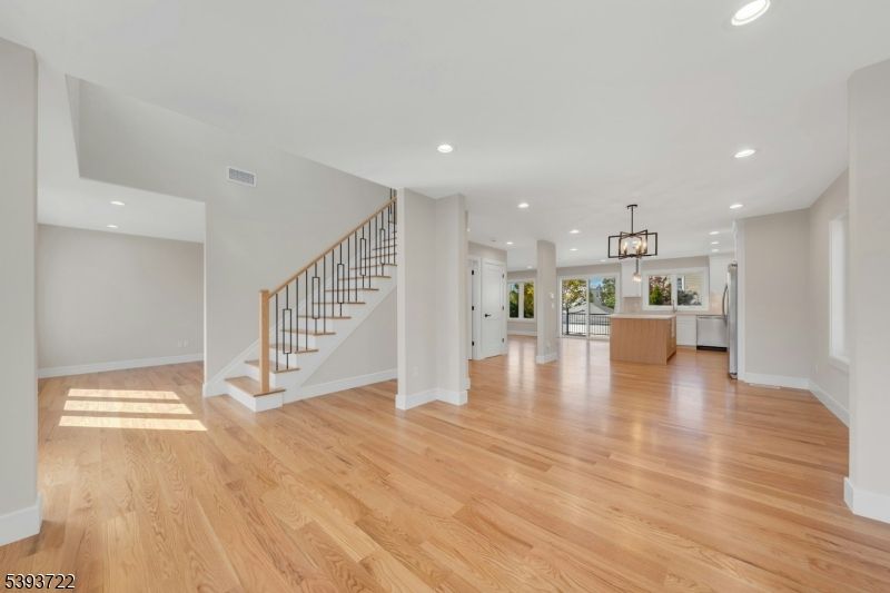 Empty room, Interior, Pendant Lights, Recessed Lighting, Wood Texture Flooring