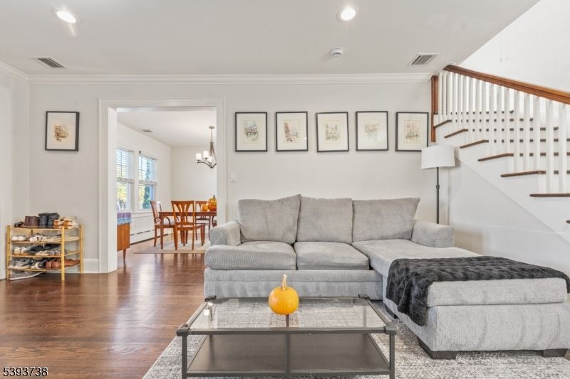 Chandelier, Dining room, Interior, Living room, Recessed Lighting, Wood Texture Flooring