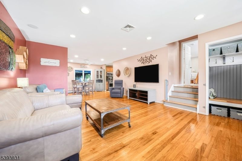 Dining room, Interior, Living room, Recessed Lighting, Wood Texture Flooring