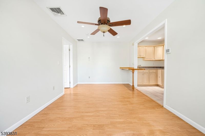 Empty room, Interior, Kitchen, Recessed Lighting, Wood Texture Flooring
