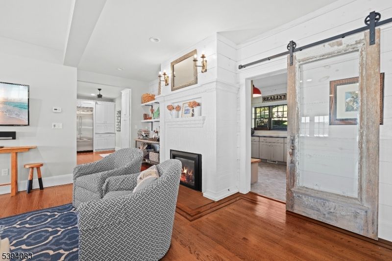 Fireplace, Interior, Recessed Lighting, Wood Texture Flooring