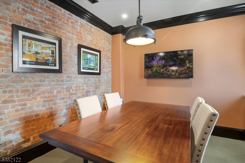 Dining room, Interior, Pendant Lights, Recessed Lighting, Stone Walls