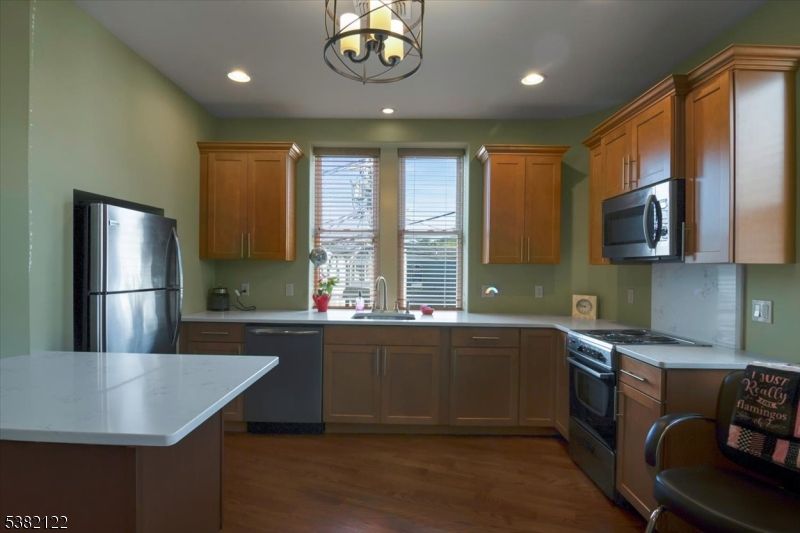 Interior, Kitchen, Pendant Lights, Recessed Lighting, Wood Texture Flooring
