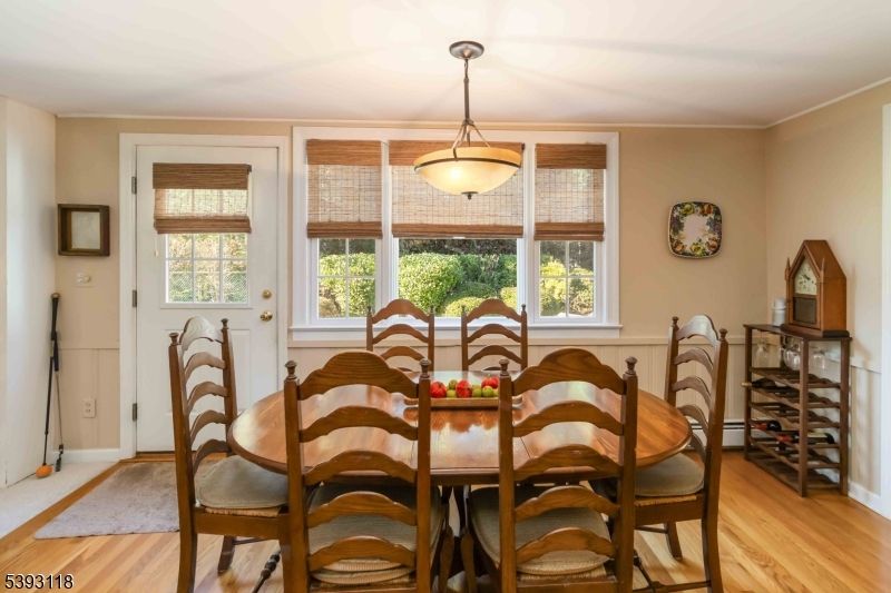 Dining room, Interior, Pendant Lights, Wood Texture Flooring
