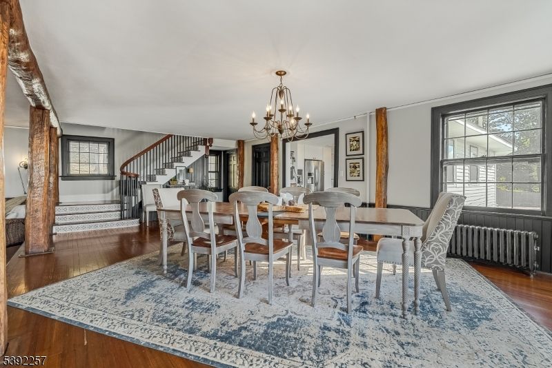 Chandelier, Dining room, Interior, Wood Texture Flooring