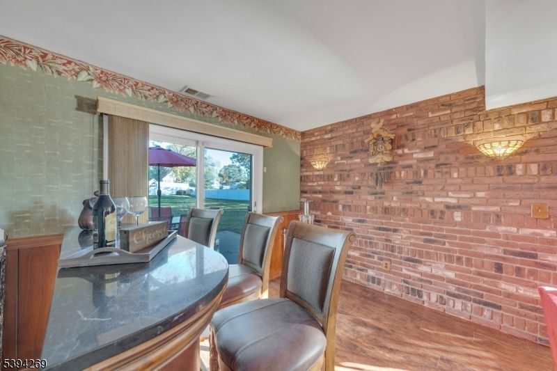 Dining room, Interior, Stone Walls, Wood Texture Flooring, Wooden Walls