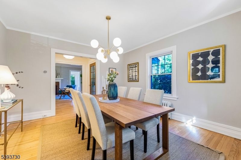 Dining room, Interior, Pendant Lights, Wood Texture Flooring