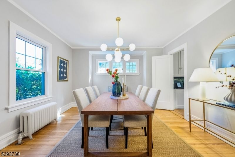 Dining room, Interior, Pendant Lights, Wood Texture Flooring