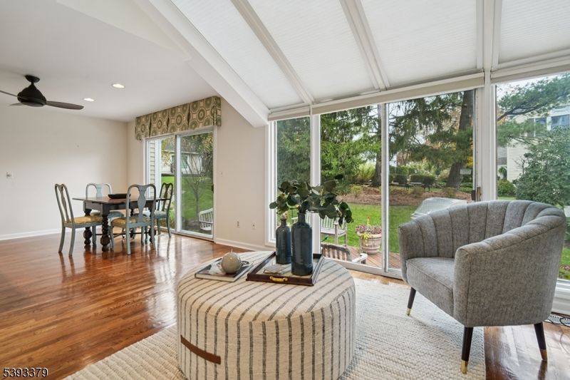 Dining room, Interior, Recessed Lighting, Sun Room, Wood Texture Flooring