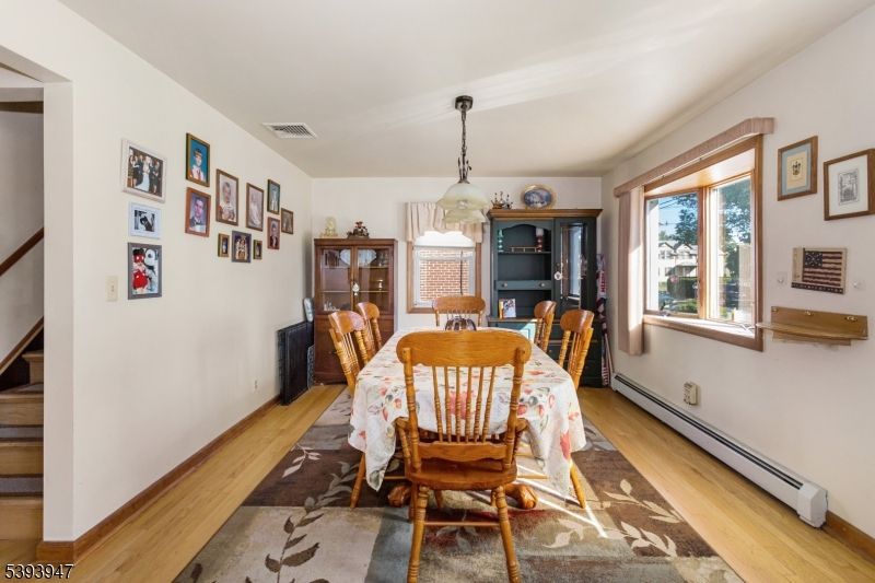 Dining room, Interior, Pendant Lights, Wood Texture Flooring