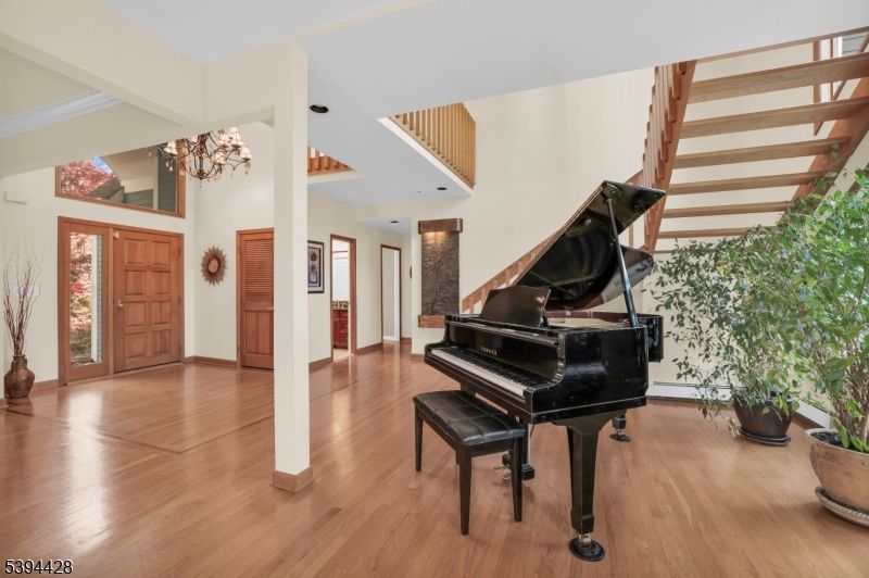 Chandelier, Interior, Piano, Wood Texture Flooring