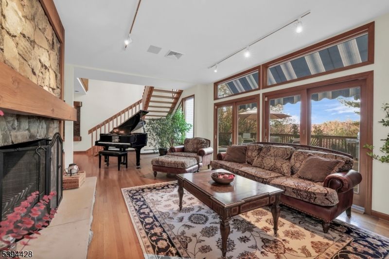 Fireplace, Interior, Living room, Piano, Wood Texture Flooring